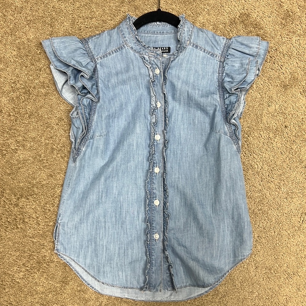 Veronica Beard Tenille Shirt Women's XSmall Pale Stone Tiered Ruffled Sleeves